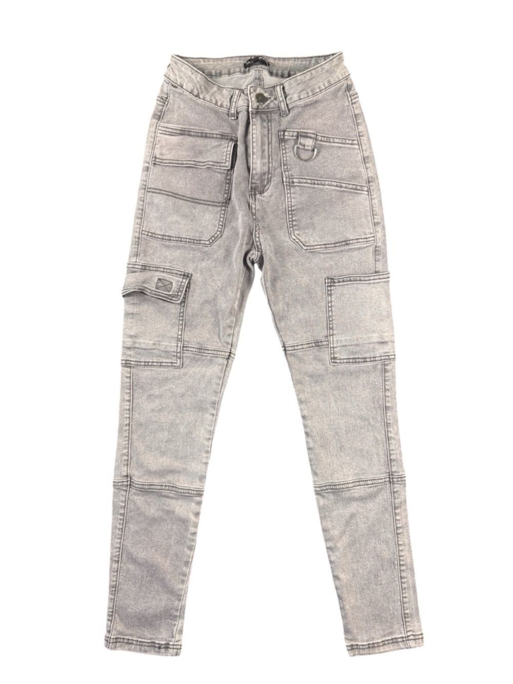 Fashion Nova Gray Acid Wash Cargo Utility Skinny Jeans Size Small